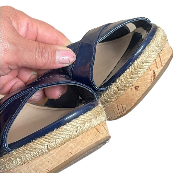 PRADA Platform Cork Wedge
Navy Blue Patent Leather
Sandals Sz EU 37.5 US 7.5 - Picture 10 of 15